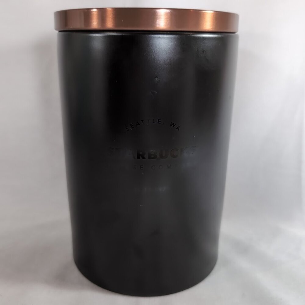 Starbucks Dark Brown Black Copper Ceramic Canister RARE HTF Jar Lid Cookie Metal